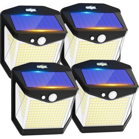 4er-Set Solar-Außenleuchten mit Bewegungsmelder – 248 LEDs, wasserdicht (IP65), 270° Abstrahlwinkel, kabellose Sicherheitswandleuchte für den Garten