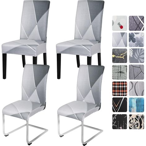 Housses de chaise extensibles pour salle à manger, lot de 4/6, gris, lavables, géométrie (1/5)