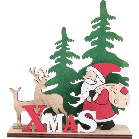 Ornement de Noël en bois, motif décoratif, décoration de bureau, cadeau de Noël, jouets, bricolage (Père Noël)-13.512.5cm