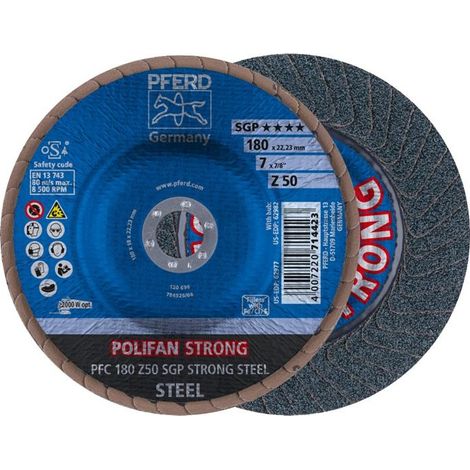 PFERD TOOLS POLIFAN STRONG Fächerscheibe PFC 180x22,23 mm konisch Z50 Speziallinie SGP STEEL für Stahl 10 Stk (1/5)
