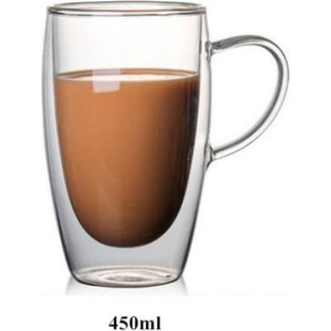 Tasse Double Paroi - Verre Trempé - 450 ml - Pour Bière Lait Jus Café - Tasse À Boissons - 1 Pièce (1/4)