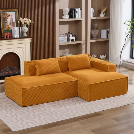 Canapé 235x129x70 cm jaune moutarde en polyester rembourré avec 2 coussins (1/5)