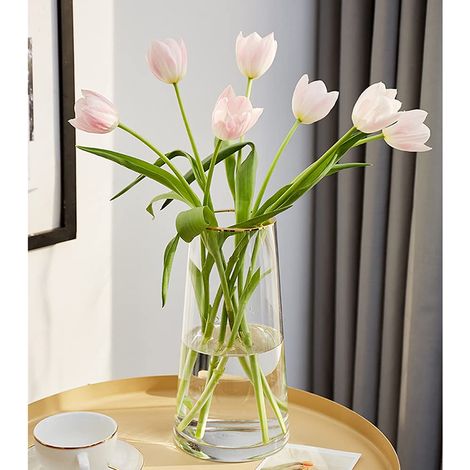 Vase à Fleurs en Verre Transparent avec Ouverture dorée pour centres de Table, décoration de Maison, Mariage (1, Grand 13,2 x 25,1 cm) (1/5)