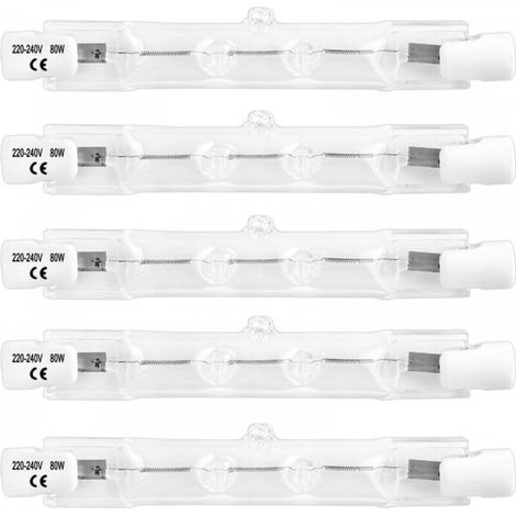 Ampoule Halogène Crayon R7S 78mm 80W Dimmable, AC220-240V, 1400LM Blanc Chaud 2700K, Projecteur Halogène Linéaire J78 R7S pour Plafonniers, Lumière de Travail de Sécurité, Éclairage Paysager, 5 pièces (1/5)