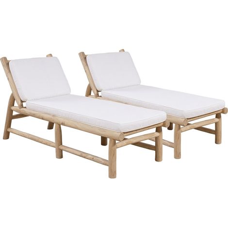 Lettini prendisole in Teak con materasso Naturale chiaro e Bianco  - Lotto di 2 - TULUM di MYLIA
