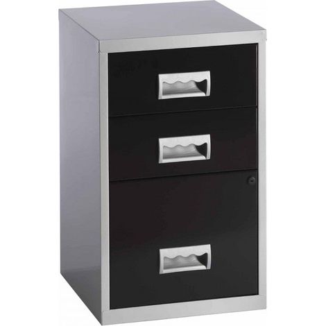 Pierre Henry 3 Drawer A4 Filing Cabinet – Silver/Black (1/3)