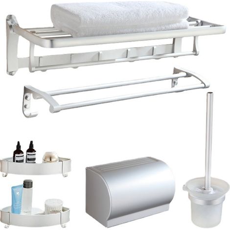 Toallero De Baño, Toallero De Malla De Cesta, Toallero De Aluminio Espacial Montado En La Pared, Juego De Barras Autoadhesivas Accesorio De Baño, Negro (1/5)