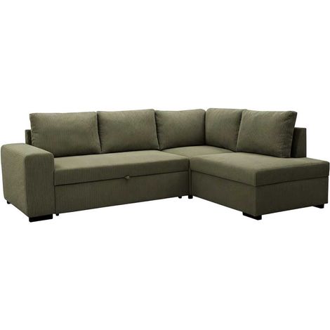 Canapé d'angle convertible réversible - 4/5 places - NIRVANA - Tissu velours cotelé Kaki - Coffre de rangement - 247 x 87 x 183 cm (1/5)
