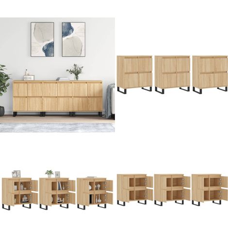 Sideboards 3 Stk. Sonoma-Eiche Holzwerkstoff - Schreibtisch - Wohnzimmermöbel - Sideboard - Eichefarben - Holzmöbel - Home & Living (1/5)