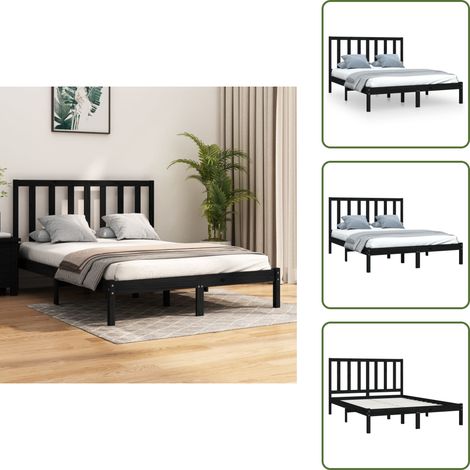 Letto in pino - vidaXL Giroletto Nero in Legno Massello di Pino 140x190 cm -