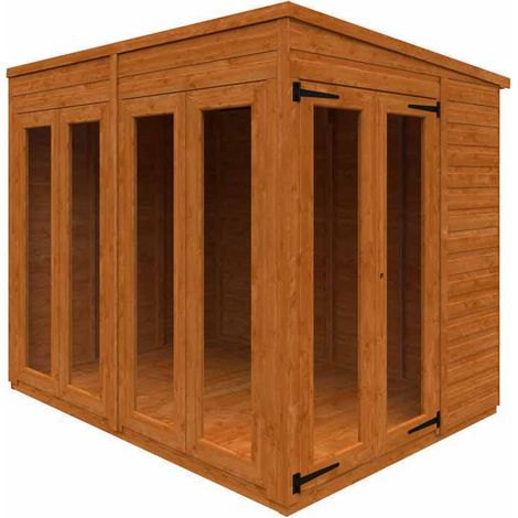 8x6 Flex Pent Full Pane Summerhouse 12mm Flex - L238.8 x W175 x H203 cm - Solid Wood/Softwood/Pine - Burnt Orange