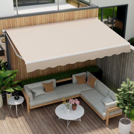 Store Banne à Manivelle 4 x 25 m Auvent de Terrasse Rétractable Toile en Polyester Manivelle Manuelle Cadre en Aluminium Robuste (1/2)