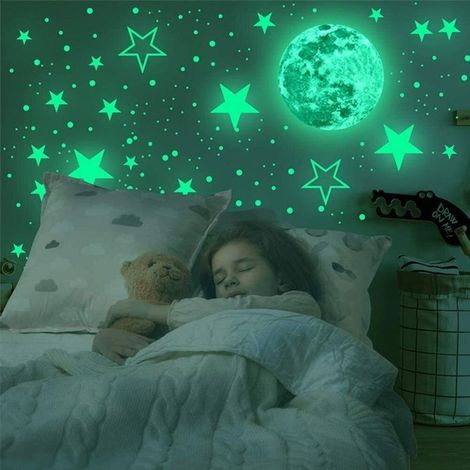 435 pièces étoiles lumineuses autocollants pour chambres d'enfants, stickers muraux fluorescents, décoration murale H086 Étiquette (1/4)