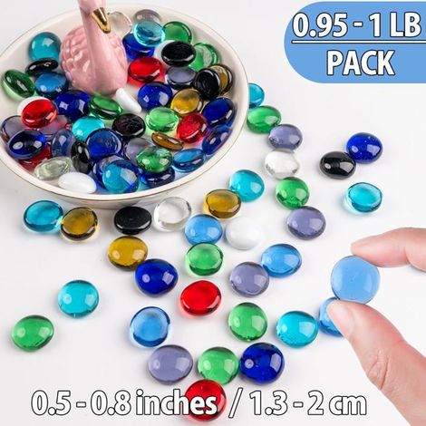 Lot de 100 pierres colorées plates – Perles verre, décoration aquarium – Couleurs assorties – Vases, déco (1/4)