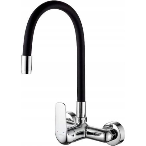 Grifo de cocina de pared con caño flexible, negro Elza