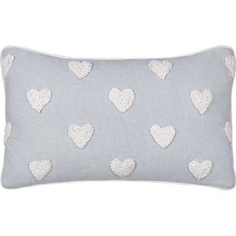 Cojín de algodón estampado bordado corazones 30 x 50 cm gris Gazania