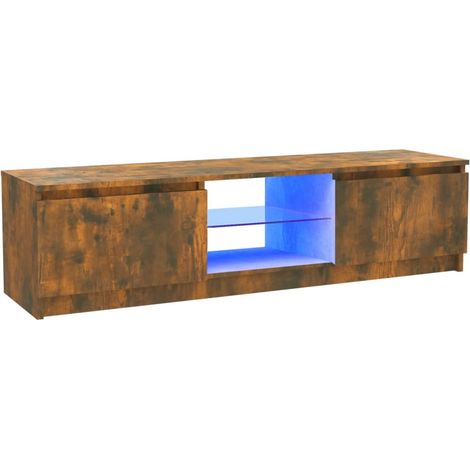 Meuble TV avec lumières LED, Étagère TV, Meuble de Salon, Chêne fumé 120x30x35, 5 cm OIB6875E (1/5)