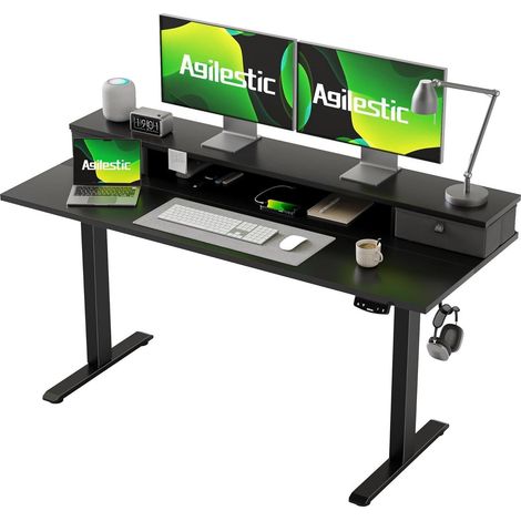 Höhenverstellbarer Schreibtisch 140x60 cm Elektrisch mit 2 Schubladen Schwarz (1/5)