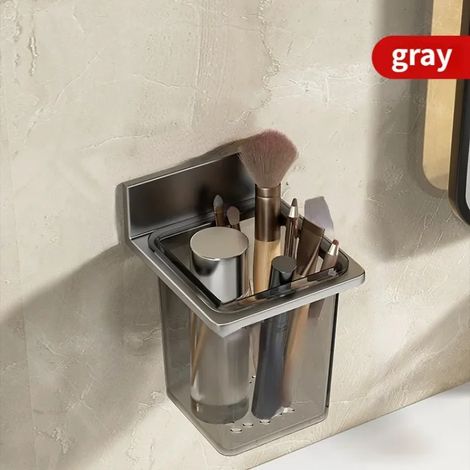 (gris) 1 support de rangement pour brosse à dents, dentifrice et peigne, compatible avec lavabo et toilettes, sans perçage, pour rasoir. (1/5)