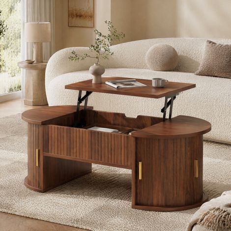 Tavolino da caffè sollevabile 100 x 50 x 40,5 cm con contenitori, MDF colore noce DESVIAE (1/5)