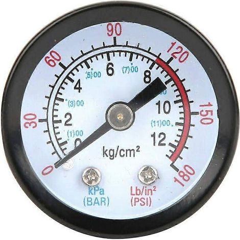 Manometer für Luftkompressoren, Druckluftmanometer 0180 PSI, 012 bar, 42 mm Durchmesser, Druckmessgerät für Schraubenkompressoren