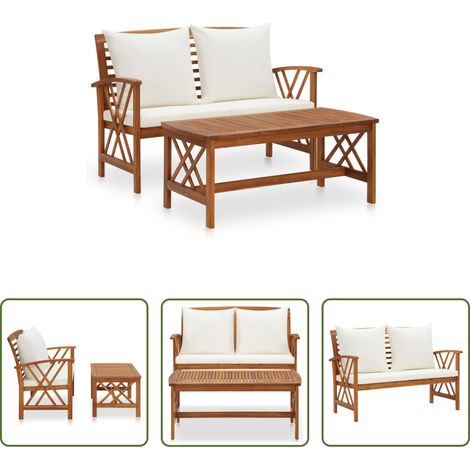 Couchtisch - 2-tlg. Garten-Lounge-Set mit Auflagen Massivholz Akazie (1/5)