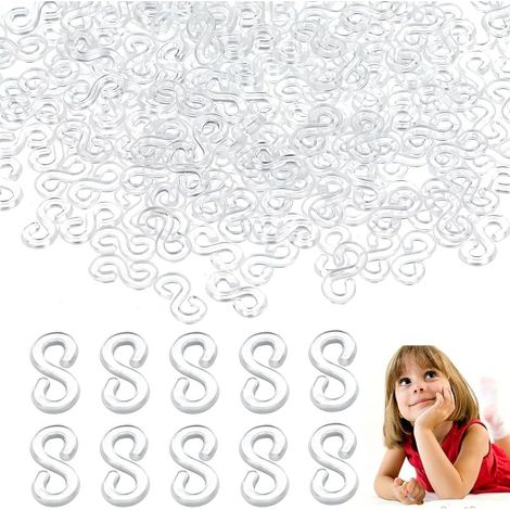 Lot de 500 clips de connexion en S - Fermoirs colorés en caoutchouc - Outil de recharge en S - Boucles en plastique pour connecter des bracelets Loom Band - Accessoires de bijoux - Transparent (1/5)