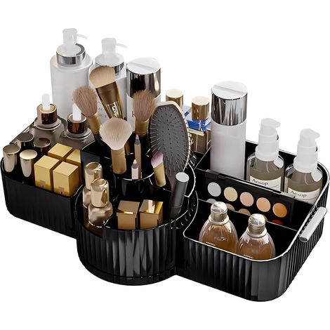 Grand organisateur de maquillage rotatif, grand porte - brosse de maquillage, organisateur de maquillage de salle de bain, comptoir de salle de bain, maquilleur, vanité, noir (1/5)