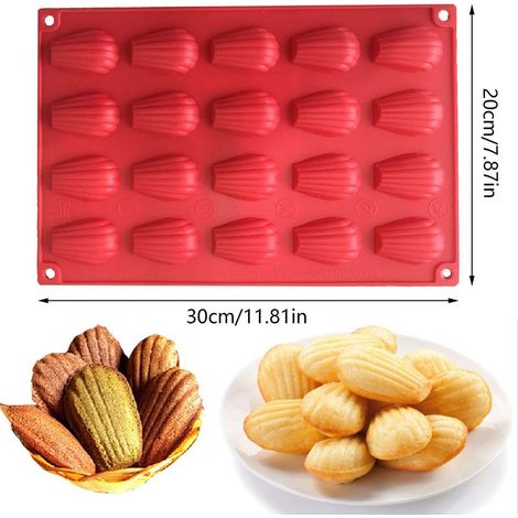 2er-Set Mini-Muschel-Madeleineformen aus Silikon – 20 antihaftbeschichtete Mulden – für Kuchen, Pralinen und Kekse – Rot (1/4)