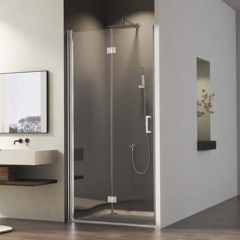 WDWRITTI Duschtür Falttür 90x195 cm Nischentür aus Klarglas Duschabtrennung Duschkabine Falttür Nische Drehfalttür Dusche 6mm NANO ESG Glas Faltbar Duschwand Duschtrennwand