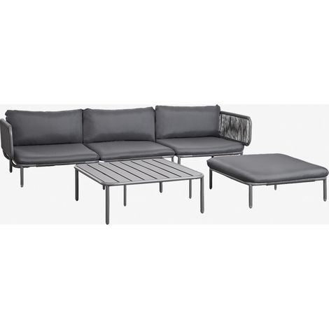 Divano da giardino componibile in 3 pezzi con 2 poltrone angolari, pouf e tavolino Roubly SKLUM             (1/5)