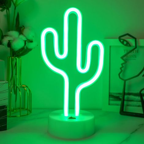 Cactus Enseigne Lumineuse au Néon Veilleuse Nuit Signes USB/néon à piles Décoration Murale pour chambre d'enfant, salon, bar, fête, Noël, mariage.Hauteur 26,5 cm Largeur 13 cm (1/5)