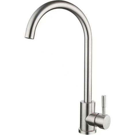 Robinet Cuisine Mitigeur - Poignée Unique - Rotation 360° - Acier Inoxydable Brossé - Pour Évier - 1 Pièce (1/4)