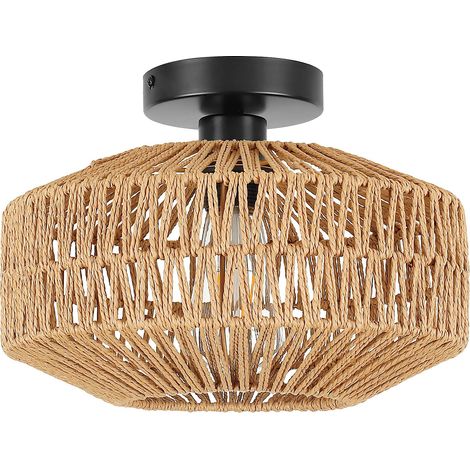 Suspension Rotin,Boho Tissé Abat Jour Plafond RéTro E27 Plafonnier Salon Travaillé À La Main Abat-Jour DéCorative Plafonnier Salle De Bain Pour Chambre Salon Salle à Manger Couloir Cuisine