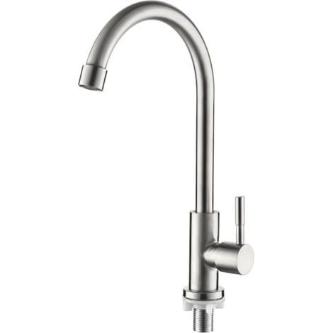 Küchenarmatur für Kaltwasser, 360° schwenkbarer Einhebelmischer, wassersparender Edelstahl, schlichtes und modernes Design (1/5)