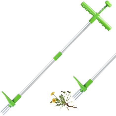 Désherbeur Manuel, Arrache Mauvaises Herbes Longueur 100cm, avec 3 Griffes en INOX et Pédale D'Enlèvement des Racines Outil de Désherbage Debout pour Pelouse et Jardin Vert (1/5)