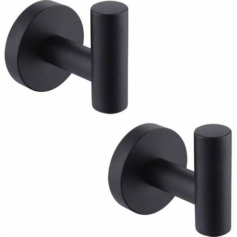 Gancio da parete per bagno, portasciugamani, gancio appendiabiti, nero opaco, acciaio inossidabile SUS304, portasciugamani, portaoggetti, 2 pezzi (1/5)