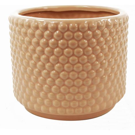 Dusty Pink Peach Raised Dots Ceramic Plant Pot 15 x 15 x 12.5cm (1/5)