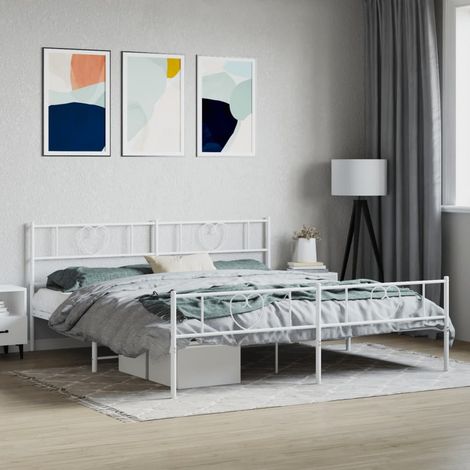 Cadre de lit métal sans matelas et pied de lit blanc 180x200 cm (1/5)