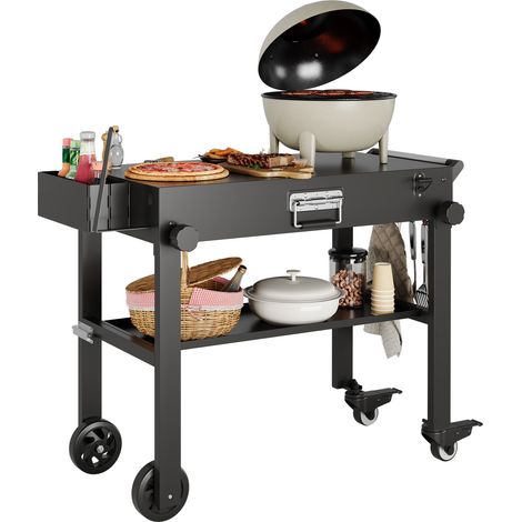 Chariot barbecue pliant robuste, inox - roulettes verrouillables, pour plancha, camping (1/4)