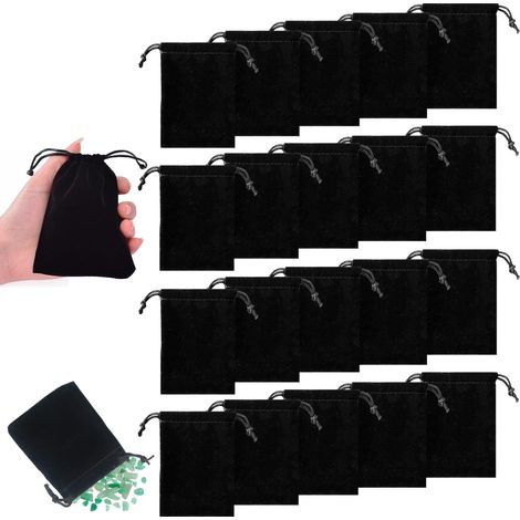 20 Pièces Pochette Velours,10×15cm Pochon Tissu Noir Pochon Bijoux Velours,Sachets en Velours,pour Anniversaires,Mariages,Noël,Bague à Bijoux Emballage,Pochette Bijoux
