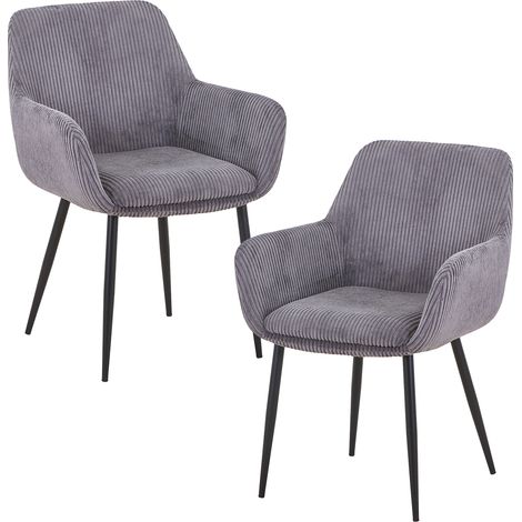 JESSIE - Lot de 2 chaises en velours côtelé gris foncé pieds en métal noir (1/5)