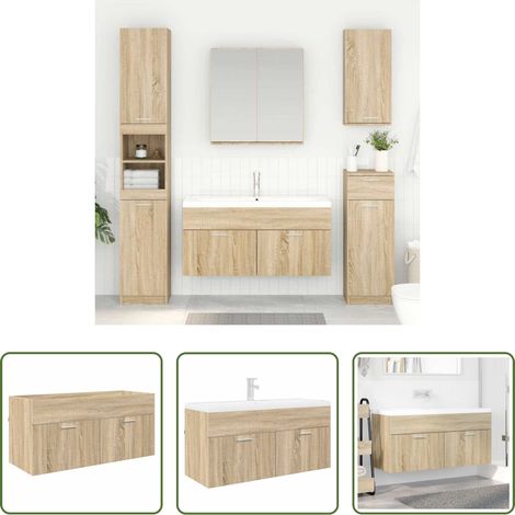 Holzschrank - Waschbeckenunterschrank mit Speicher Sonoma-Eiche Holzwerkstoff (1/5)