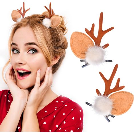 Pinces à cheveux en forme de bois de renne pour Noël - Joli serre-tête oreilles de renne et barrettes, accessoires de coiffure festifs pour les fêtes de fin d'année, pour femmes et filles. (1/5)
