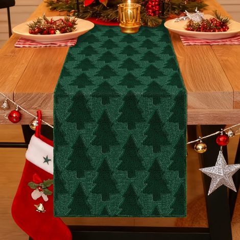 Napperon de table sapin de Noël de 13 x 72", Napperons de table pour fête d'anniversaire de vacances, Décoration de ferme de Noël pour table de cuisine et salle à manger (1/4)