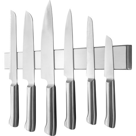 Barre Magnétique en Acier Inoxydable pour Couteaux 40cm avec Aimant Extra Fort, Argenté, Autocollant