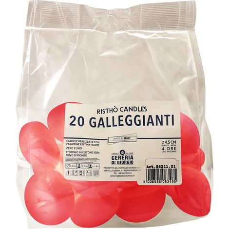 Cereria Di Giorgio Candele Galleggianti Ø 4,5 cm H. 2,7 cm (20 pz) - Rosso