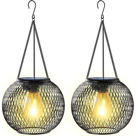 Hängende Solarlaterne mit 2 Leuchten, Metall, IP65, für Garten, Balkon, Hof, Außenbereich