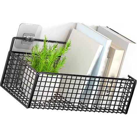 Wandkorb, schwarz, bohrfrei, multifunktional, platzsparend, hängend, aus Metall, für Küche, Studentenwohnheim, Schlafzimmer (1/5)