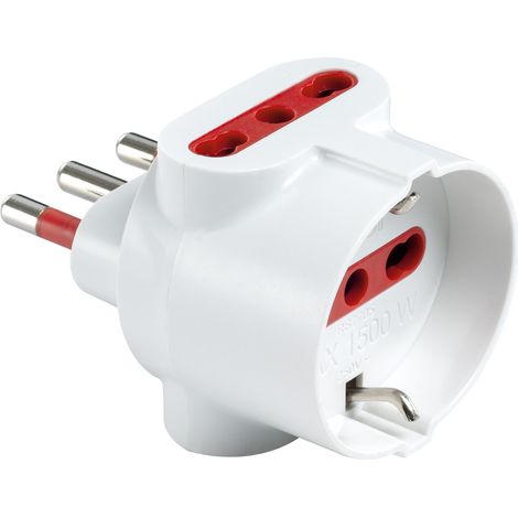 Adattatore triplo da spina 16A a 2 prese bipasso 10A/16A e 1 presa schuko 16A, bianco, serie Emilia Specialist - Rosi RS7705B